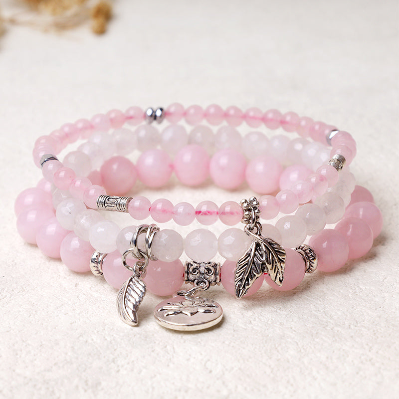 Bracelet Lotus en perles de cristal de quartz naturel avec énergie de guérison et 3 pièces de Buddha Stones - Cristal rose - image 18