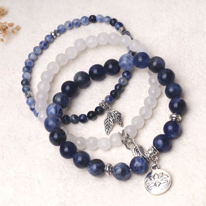 Bracelet Lotus en perles de cristal de quartz naturel avec énergie de guérison et 3 pièces de Buddha Stones - Aventurine bleue - image 23