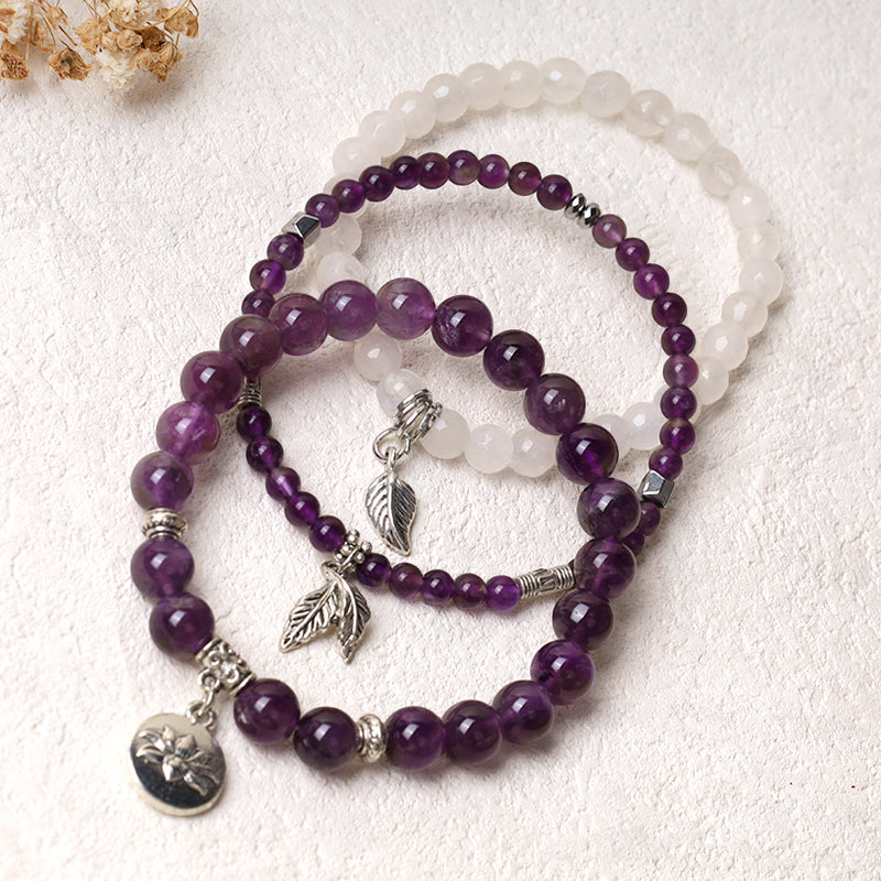 Bracelet Lotus en perles de cristal de quartz naturel avec énergie de guérison et 3 pièces de Buddha Stones - image 3