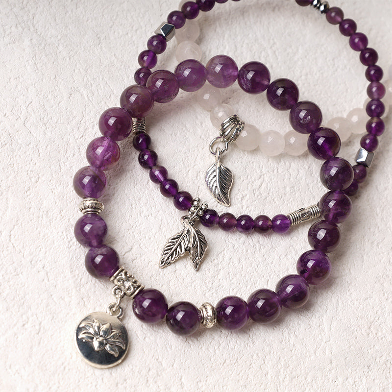Bracelet Lotus en perles de cristal de quartz naturel avec énergie de guérison et 3 pièces de Buddha Stones - image 4