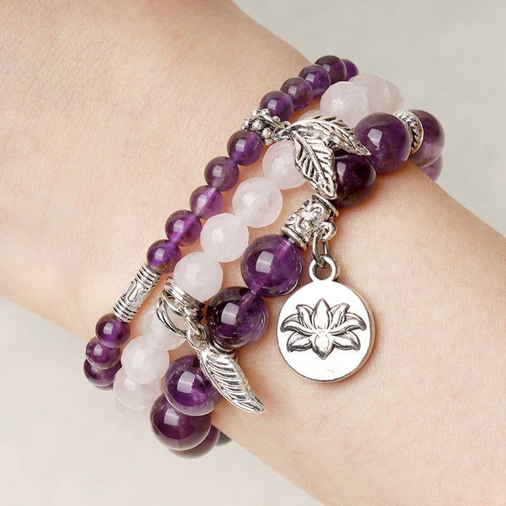 Bracelet Lotus en perles de cristal de quartz naturel avec énergie de guérison et 3 pièces de Buddha Stones - image 6
