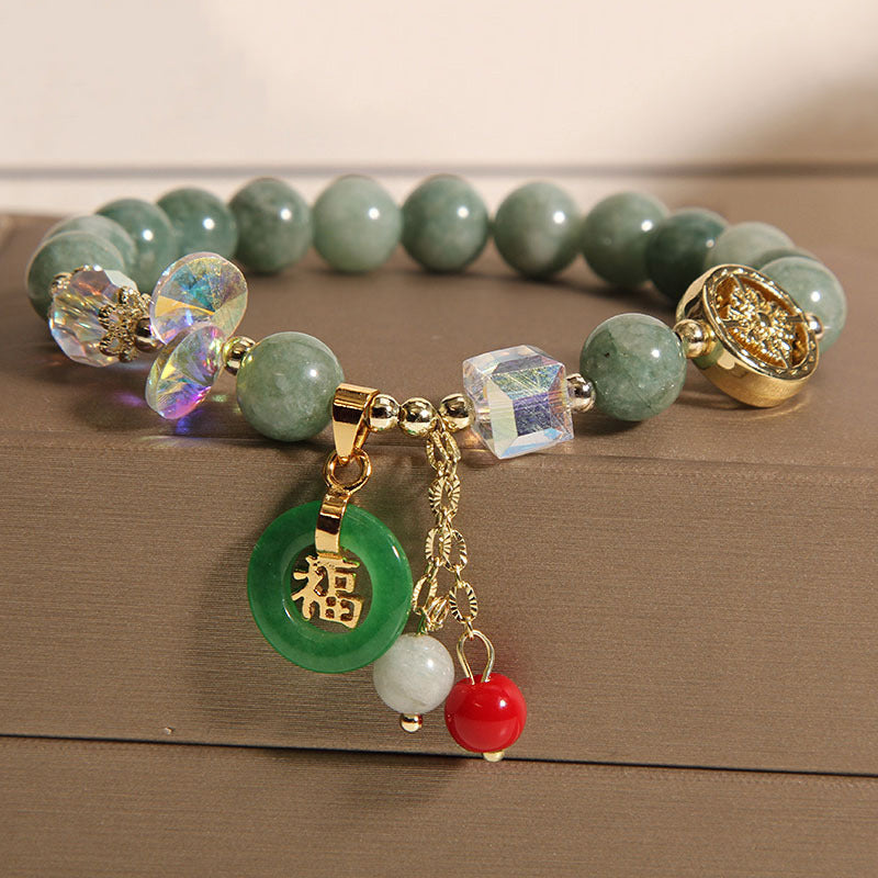 Bracelet de guérison à breloques en jade et quartz fraise Buddha Stones