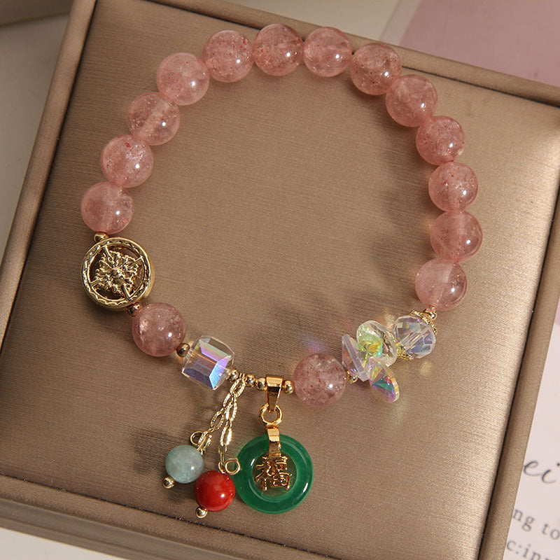 Bracelet de guérison à breloques en jade et quartz fraise Buddha Stones