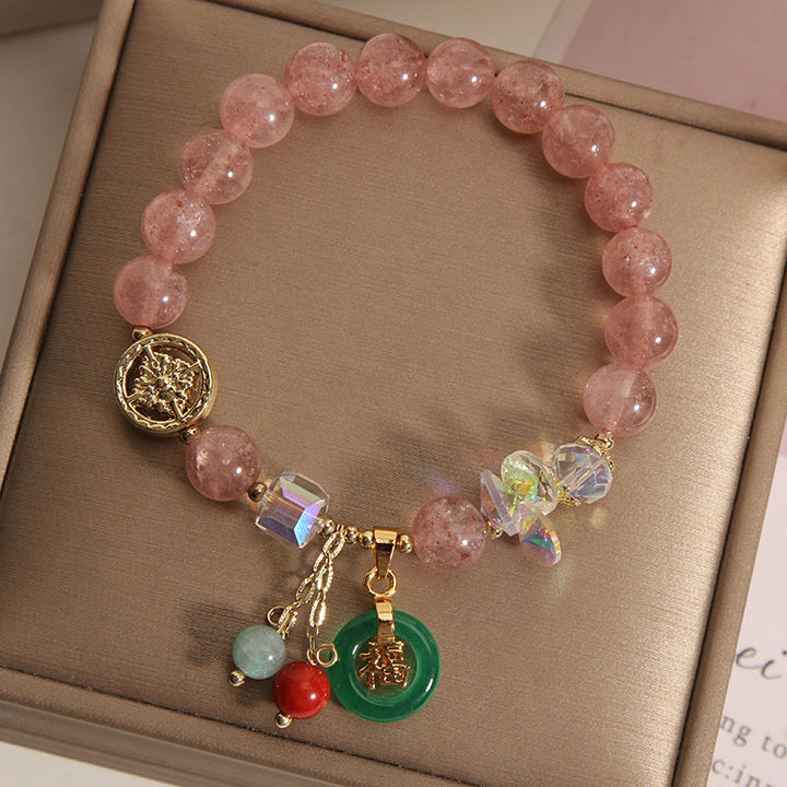 Bracelet de guérison à breloques en jade et quartz fraise Buddha Stones