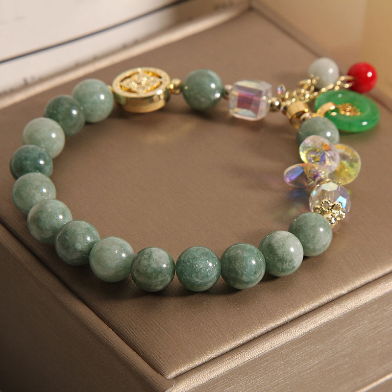 Bracelet de guérison à breloques en jade et quartz fraise Buddha Stones