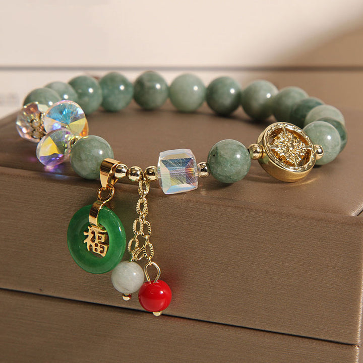 Bracelet de guérison à breloques en jade et quartz fraise Buddha Stones