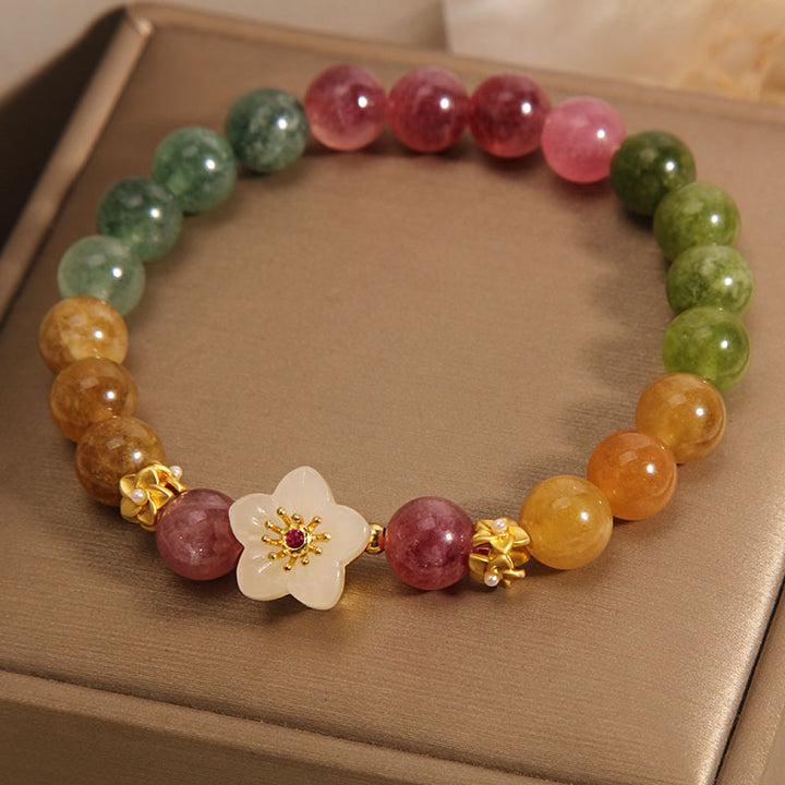 Bracelet d'amour en Buddha Stones avec fleurs de jade tourmaline colorées