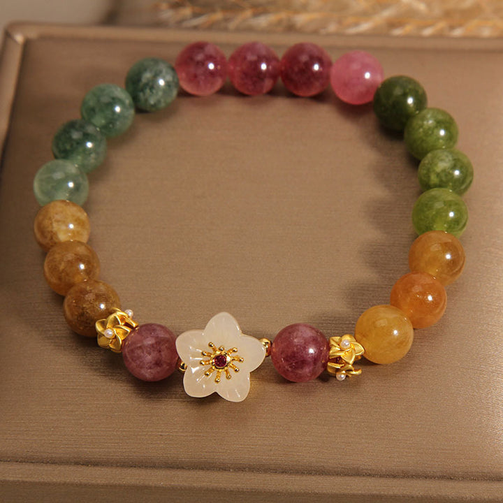 Bracelet d'amour en Buddha Stones avec fleurs de jade tourmaline colorées