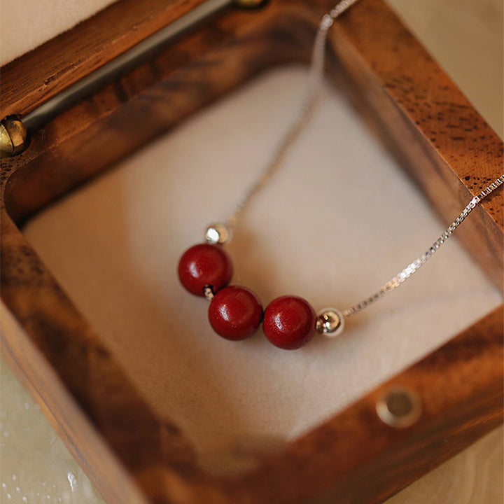 Collier pendentif en argent sterling 925 avec Buddha Stones - Trois perles de cinabre de 6 mm - image 0