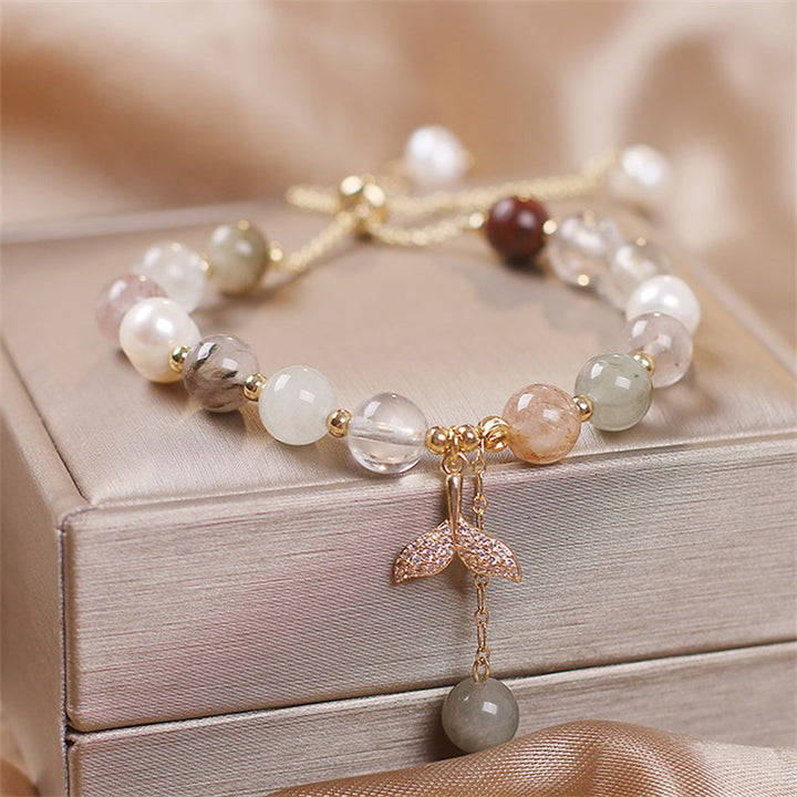 Bracelet de guérison à breloque en queue de poisson en quartz rutile et quartz fraise Buddha Stones