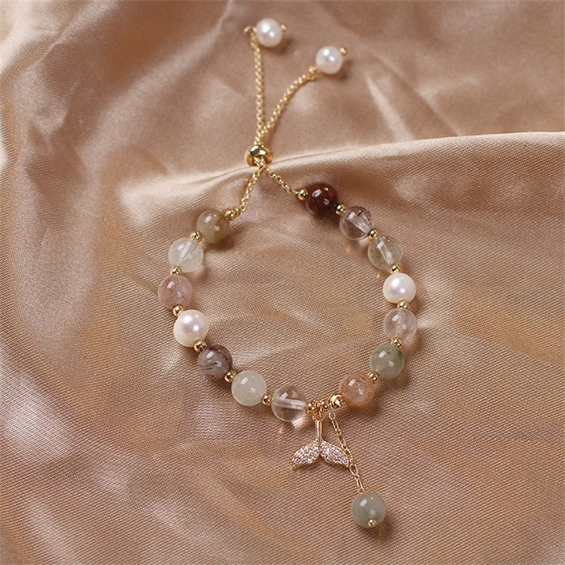 Bracelet de guérison à breloque en queue de poisson en quartz rutile et quartz fraise Buddha Stones