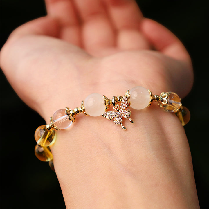 Bracelet de protection de prospérité avec breloque papillon en pierre de lune et Buddha Stones