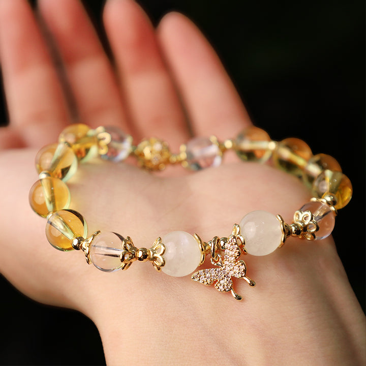 Bracelet de protection de prospérité avec breloque papillon en pierre de lune et Buddha Stones