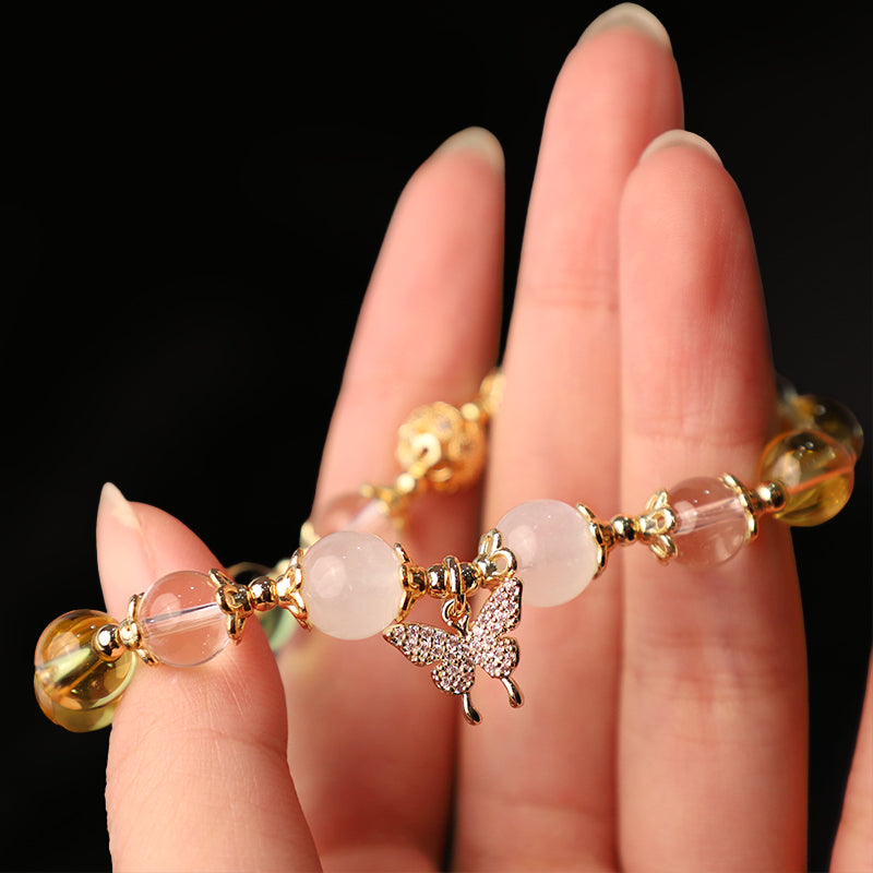 Bracelet de protection de prospérité avec breloque papillon en pierre de lune et Buddha Stones