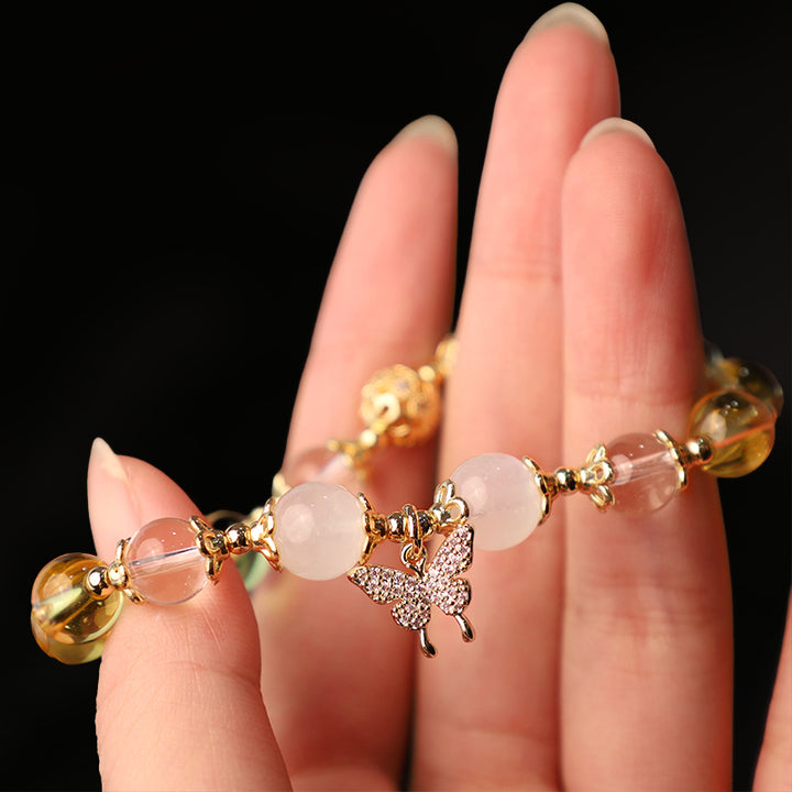 Bracelet de protection de prospérité avec breloque papillon en pierre de lune et Buddha Stones