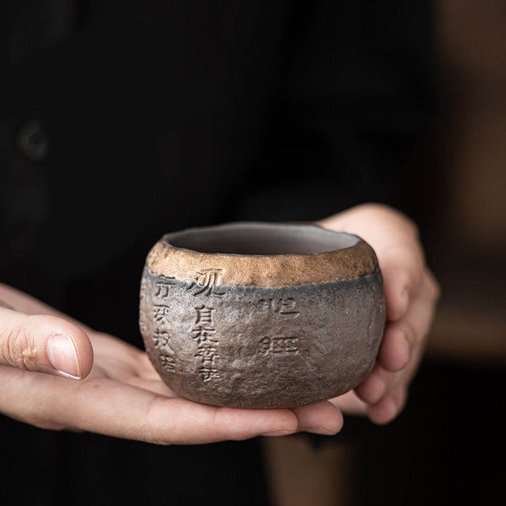 Tasse à thé en céramique gravée Buddha Stones Heart Sutra Tasse à thé Kung Fu 130 ml