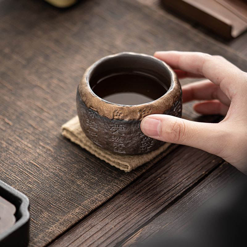 Tasse à thé en céramique gravée Buddha Stones Heart Sutra Tasse à thé Kung Fu 130 ml