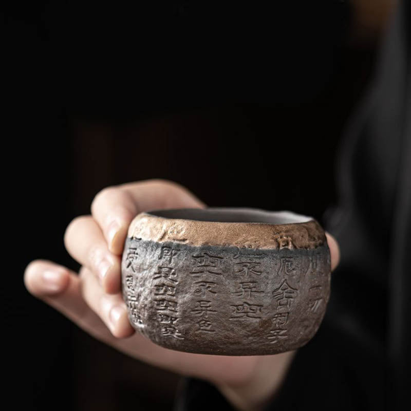 Tasse à thé en céramique gravée Buddha Stones Heart Sutra Tasse à thé Kung Fu 130 ml