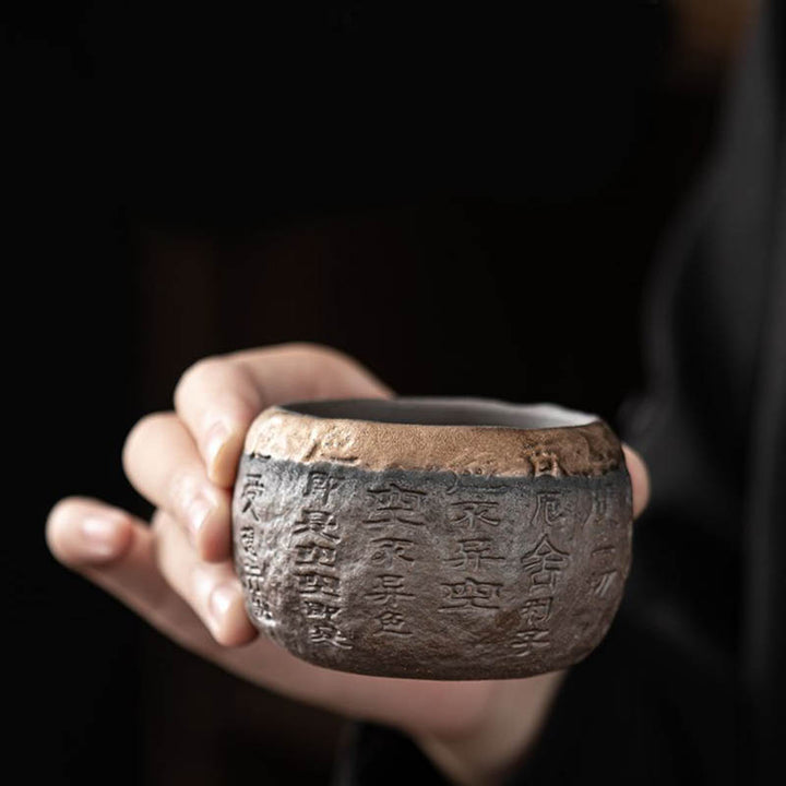 Tasse à thé en céramique gravée Buddha Stones Heart Sutra Tasse à thé Kung Fu 130 ml