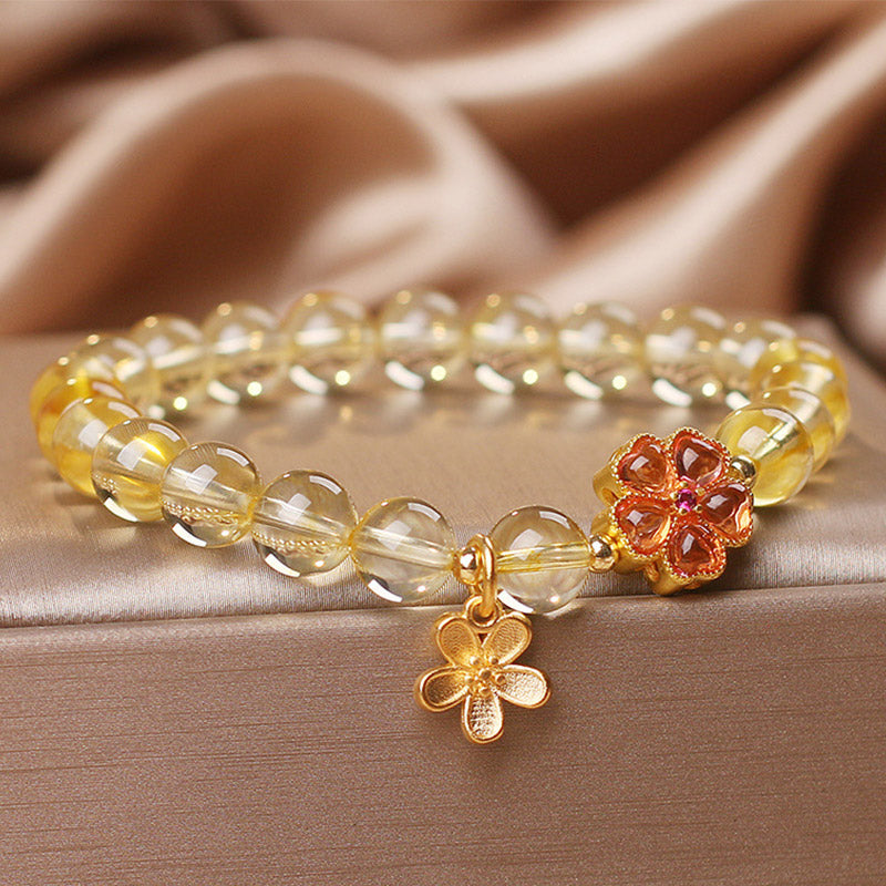 Bracelet de protection et de prospérité avec breloque en forme de fleur de citrine naturelle et Buddha Stones