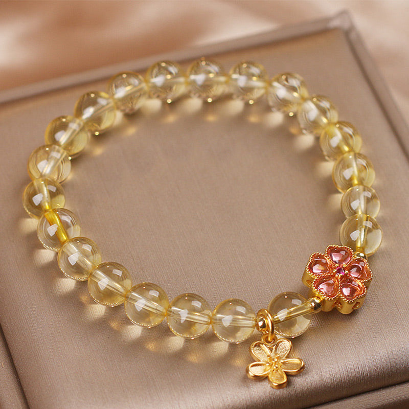 Bracelet de protection et de prospérité avec breloque en forme de fleur de citrine naturelle et Buddha Stones