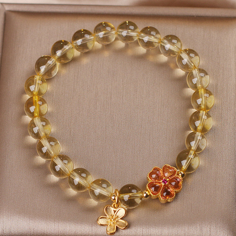 Bracelet de protection et de prospérité avec breloque en forme de fleur de citrine naturelle et Buddha Stones