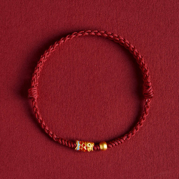 Bracelet en corde tressée fait main en argent sterling 925 avec Buddha Stones et poisson koï