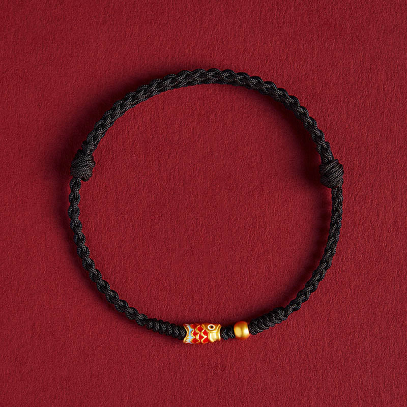 Bracelet en corde tressée fait main en argent sterling 925 avec Buddha Stones et poisson koï