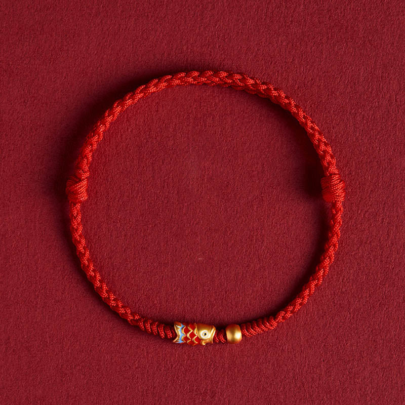 Bracelet en corde tressée fait main en argent sterling 925 avec Buddha Stones et poisson koï