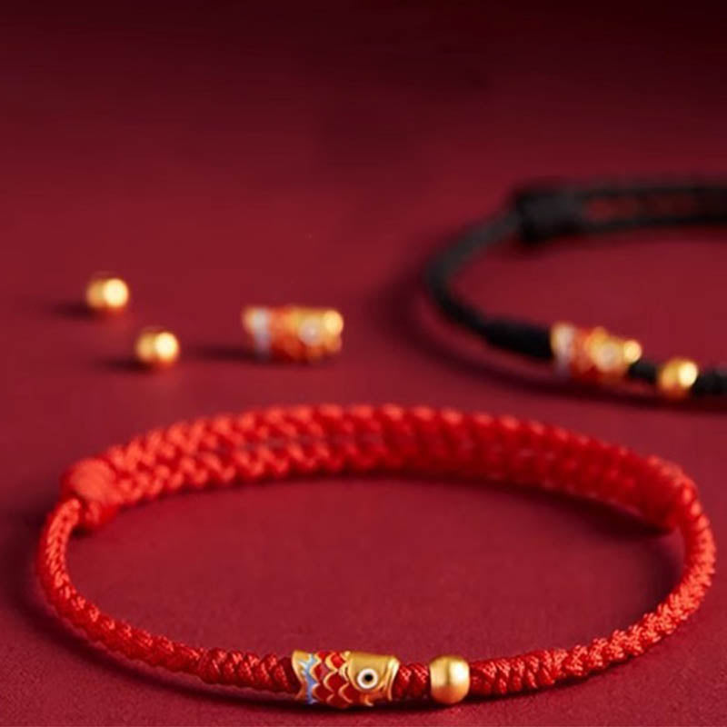 Bracelet en corde tressée fait main en argent sterling 925 avec Buddha Stones et poisson koï