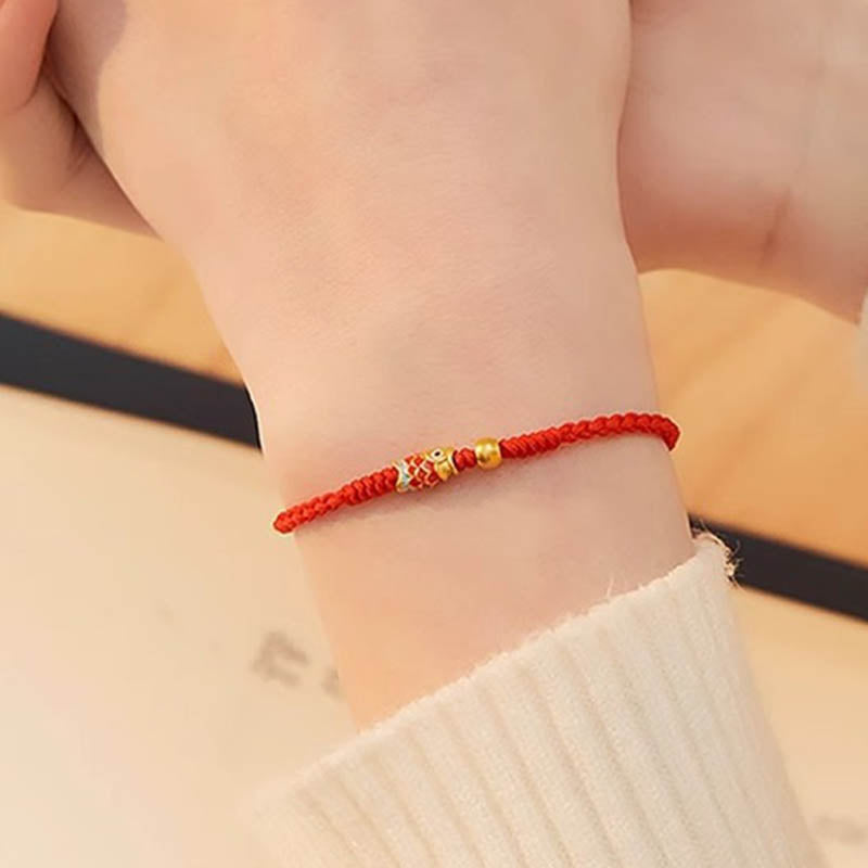 Bracelet en corde tressée fait main en argent sterling 925 avec Buddha Stones et poisson koï