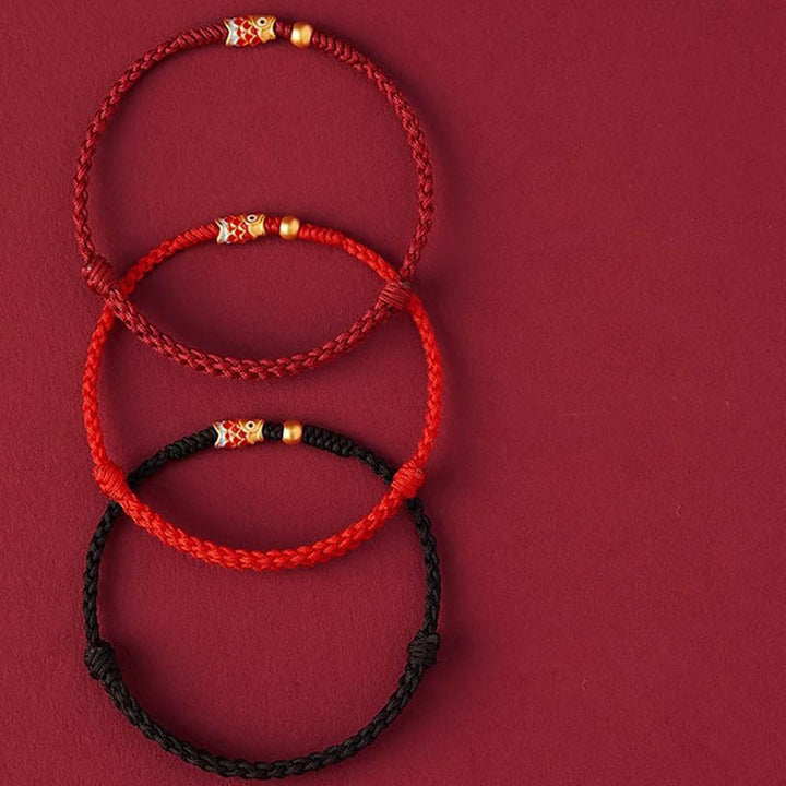 Bracelet en corde tressée fait main en argent sterling 925 avec Buddha Stones et poisson koï