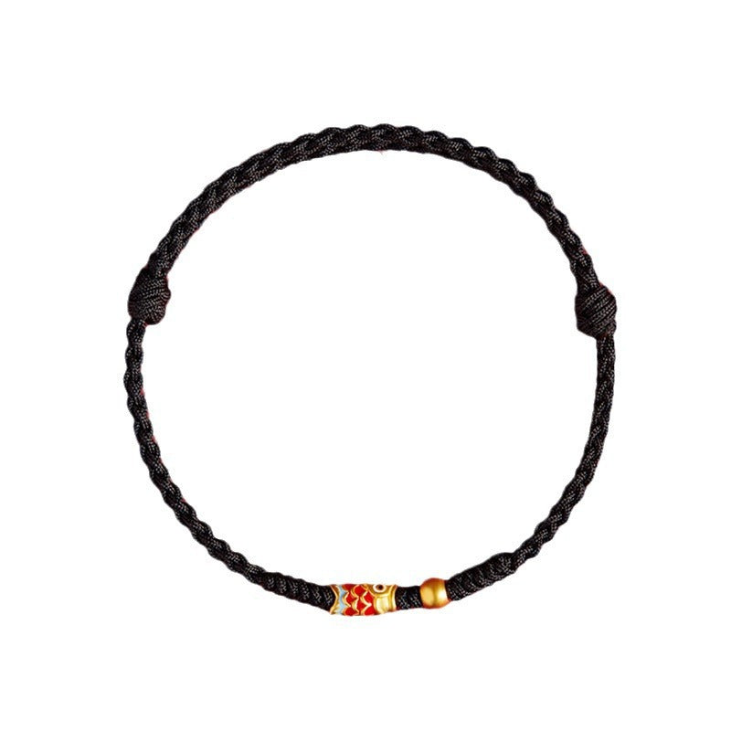 Bracelet en corde tressée fait main en argent sterling 925 avec Buddha Stones et poisson koï