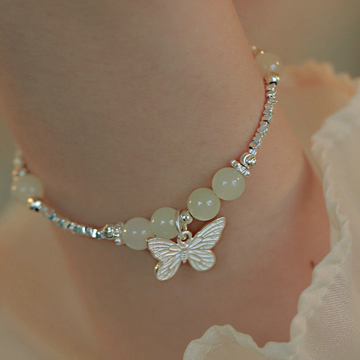 Bracelet porte-bonheur en argent sterling 925 Buddha Stones et jade Hetian naturel - image 3