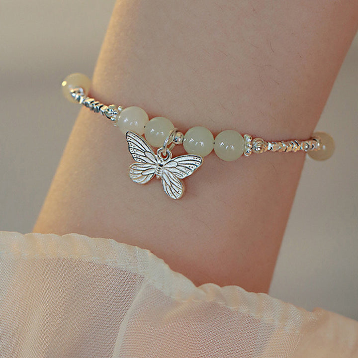 Bracelet porte-bonheur en argent sterling 925 Buddha Stones et jade Hetian naturel - image 5