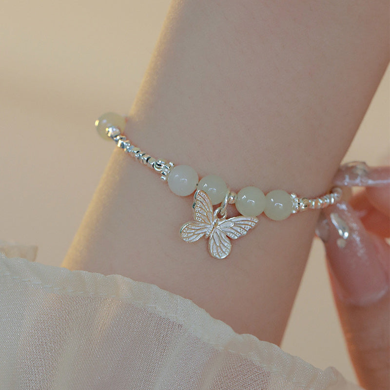 Bracelet porte-bonheur en argent sterling 925 Buddha Stones et jade Hetian naturel - image 1