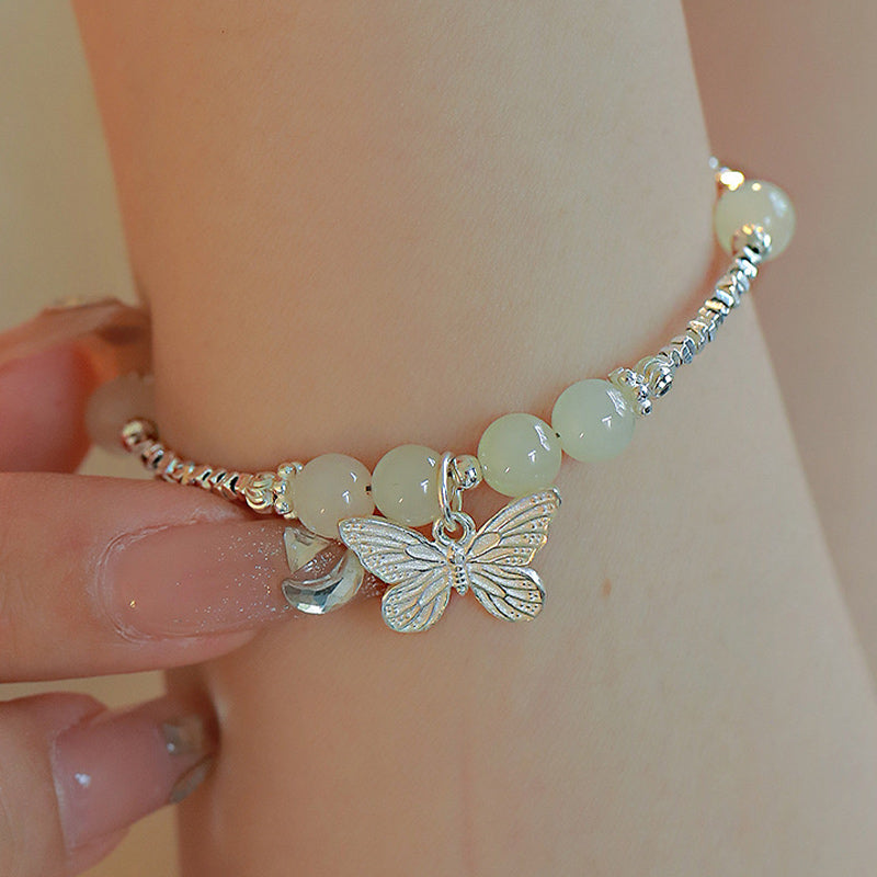 Bracelet porte-bonheur en argent sterling 925 Buddha Stones et jade Hetian naturel