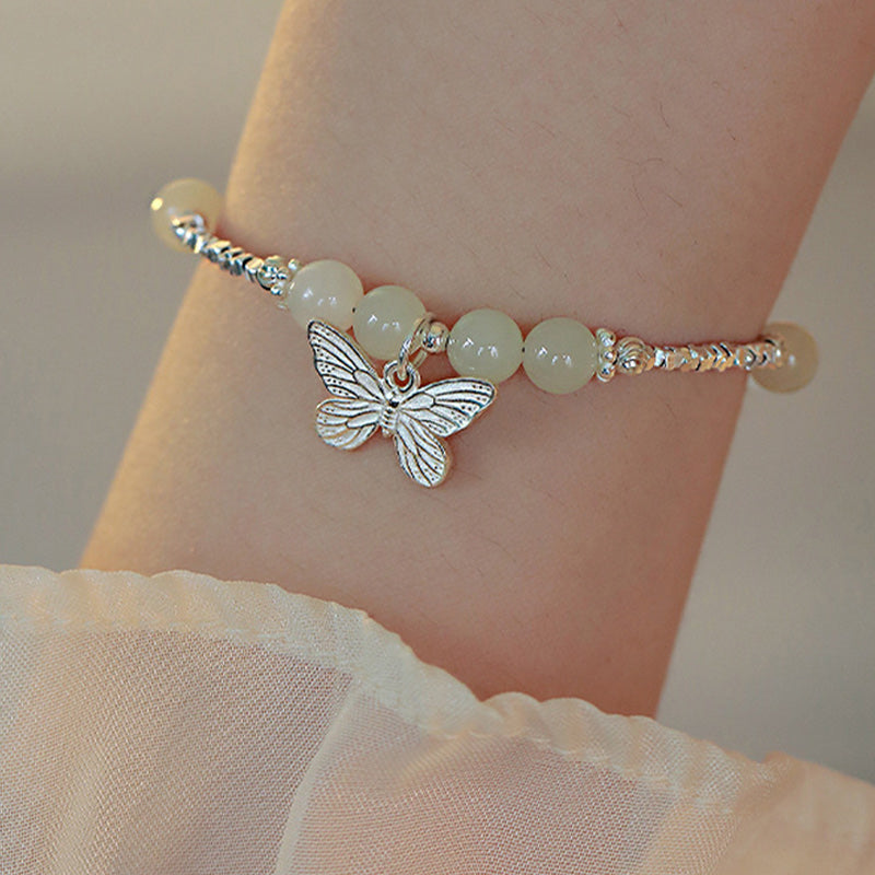 Bracelet porte-bonheur en argent sterling 925 Buddha Stones et jade Hetian naturel