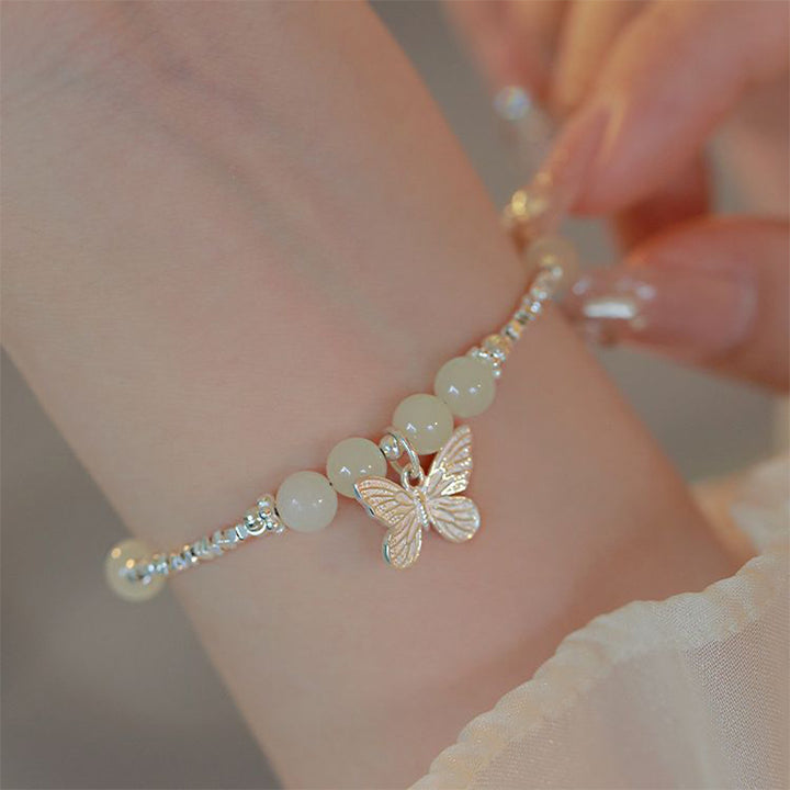 Bracelet porte-bonheur en argent sterling 925 Buddha Stones et jade Hetian naturel