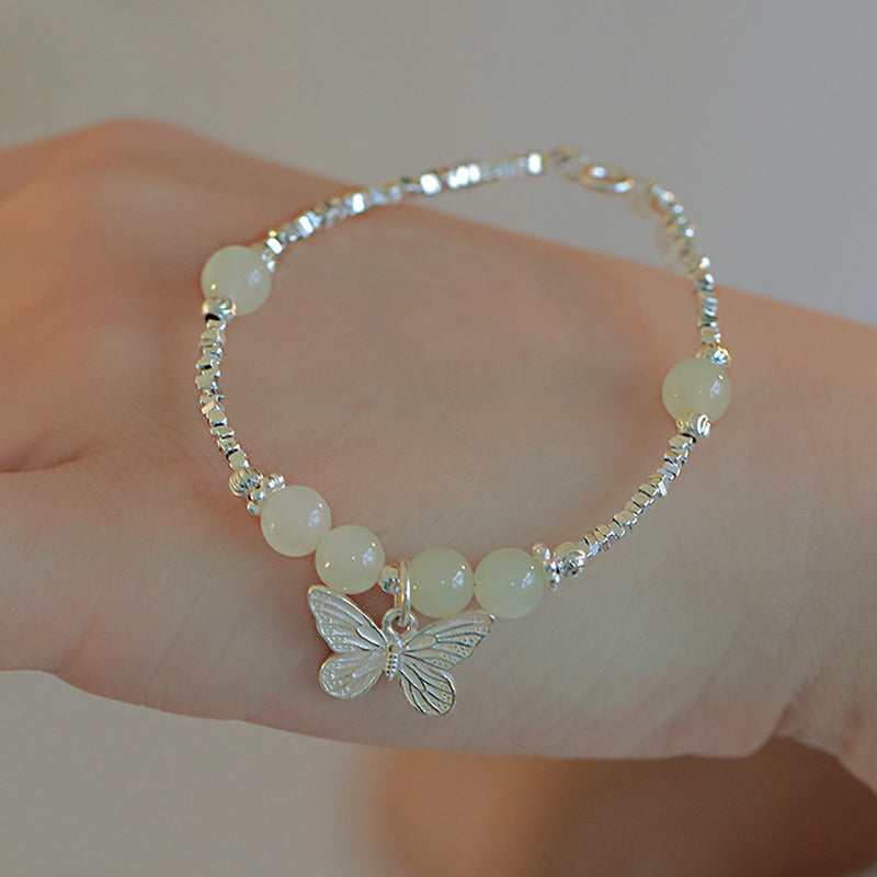 Bracelet porte-bonheur en argent sterling 925 Buddha Stones et jade Hetian naturel - image 2