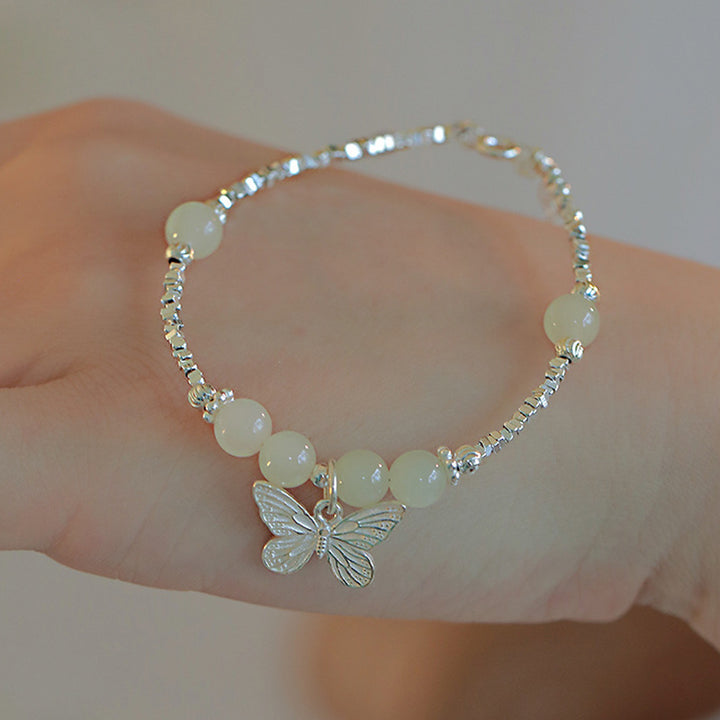Bracelet porte-bonheur en argent sterling 925 Buddha Stones et jade Hetian naturel - image 2