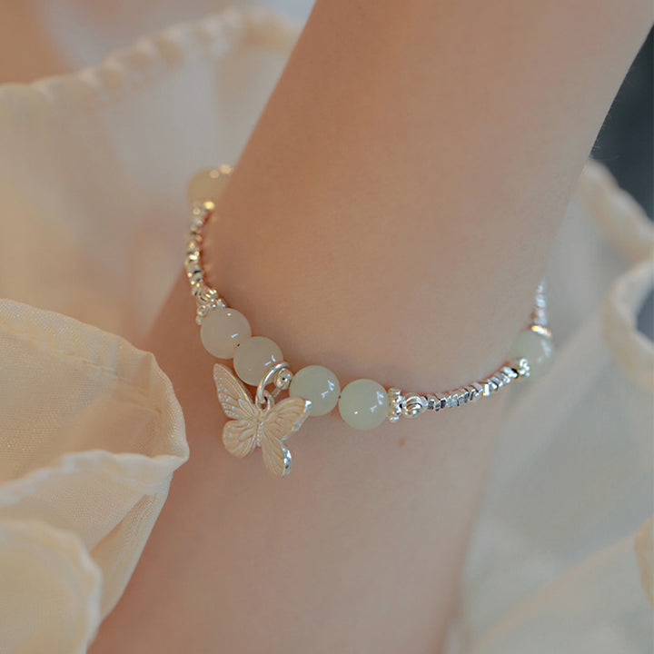Bracelet porte-bonheur en argent sterling 925 Buddha Stones et jade Hetian naturel