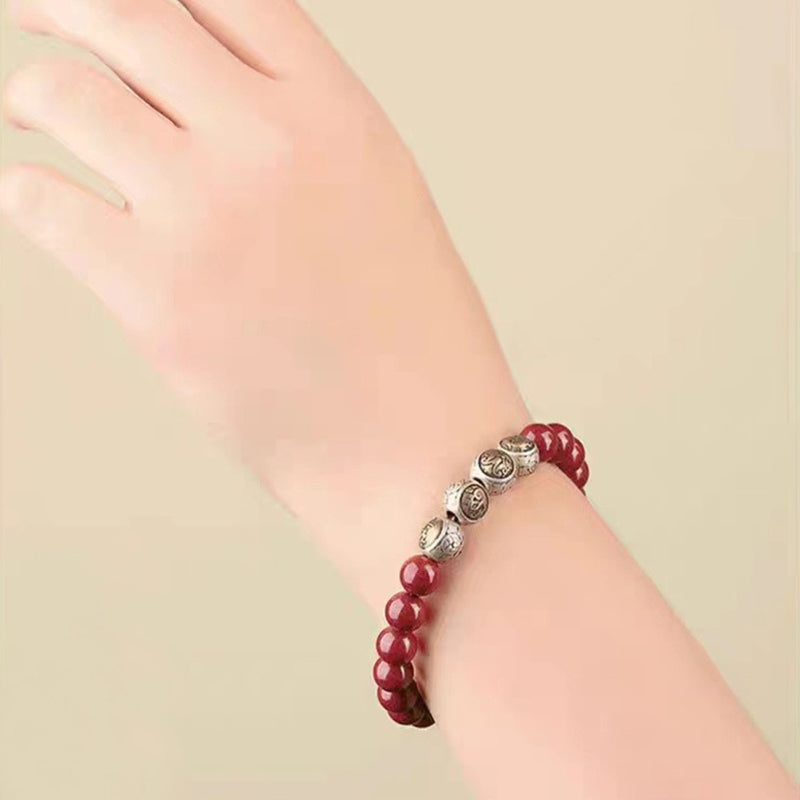 Bracelet de bénédiction des quatre bêtes en argent sterling 925 et cinabre naturel de Buddha Stones - image 5