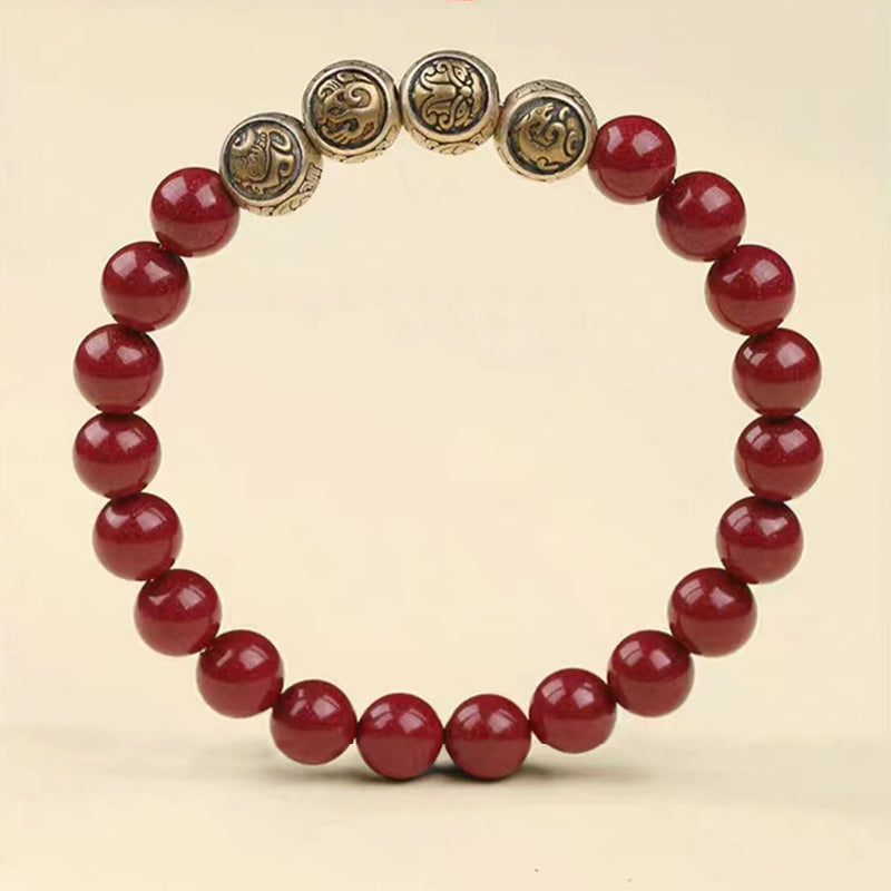 Bracelet de bénédiction des quatre bêtes en argent sterling 925 et cinabre naturel de Buddha Stones - image 13