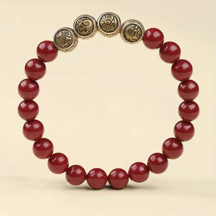 Bracelet de bénédiction des quatre bêtes en argent sterling 925 et cinabre naturel de Buddha Stones - image 13