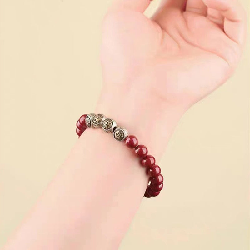 Bracelet de bénédiction des quatre bêtes en argent sterling 925 et cinabre naturel de Buddha Stones - image 19
