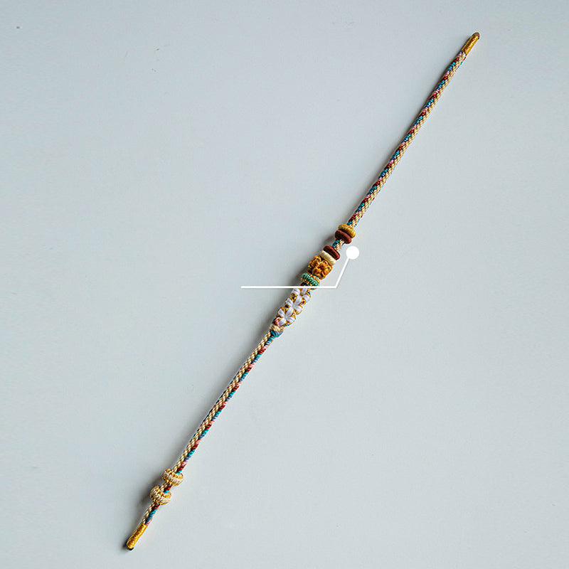 Bracelet tressé fait main en Buddha Stones avec motif de fleur de pêcher de couleur Dunhuang