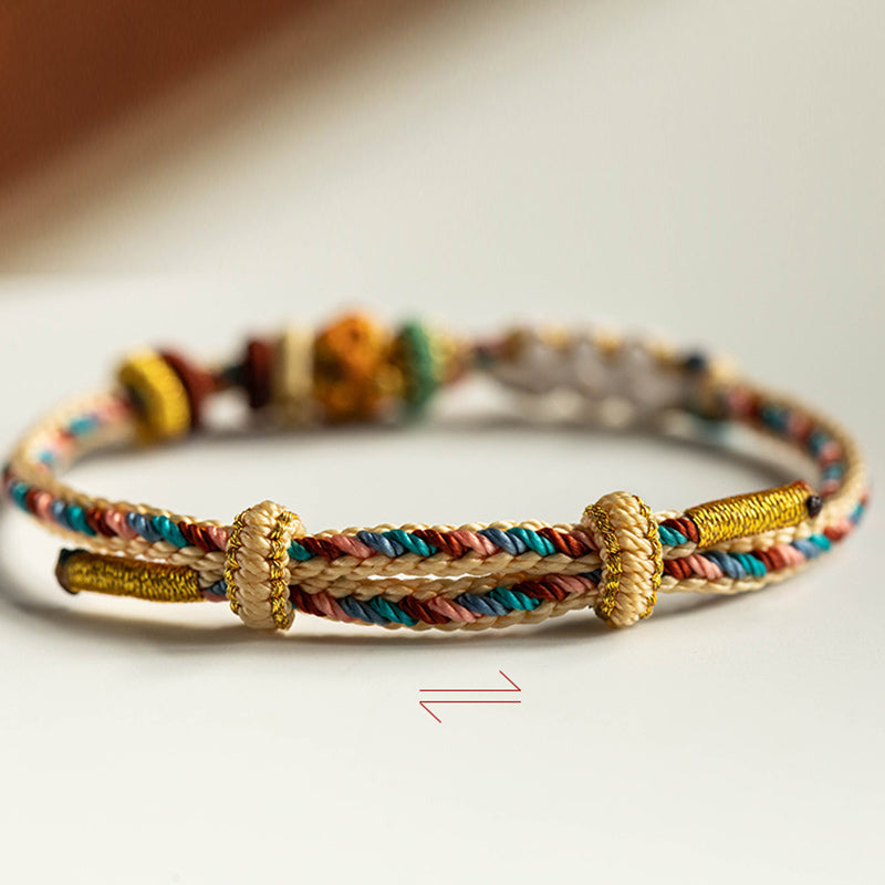 Bracelet tressé fait main en Buddha Stones avec motif de fleur de pêcher de couleur Dunhuang