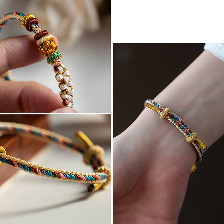 Bracelet tressé fait main en Buddha Stones avec motif de fleur de pêcher de couleur Dunhuang