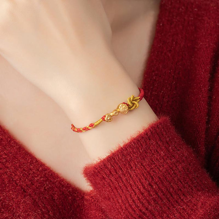 Bracelet en corde porte-bonheur avec poignée Ruyi en argent sterling 999 et Buddha Stones